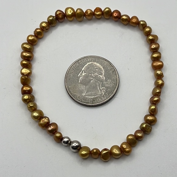 TWO BRONZE AND GOLD REAL FRESHWATER PEARL STRETCH BRACELETS-ONE WITH STERLING - Picture 3 of 12